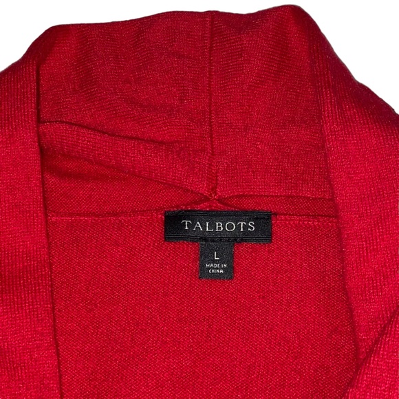 Talbots Cotton Cashmere Blend Red Open Cardigan Pleated Cuffs - Women’s Large - Picture 7 of 10